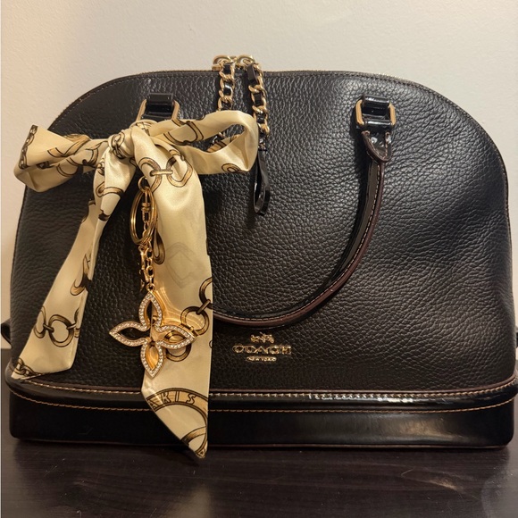 Coach Black Satchel with Cream Scarf Accent - Picture 2 of 9